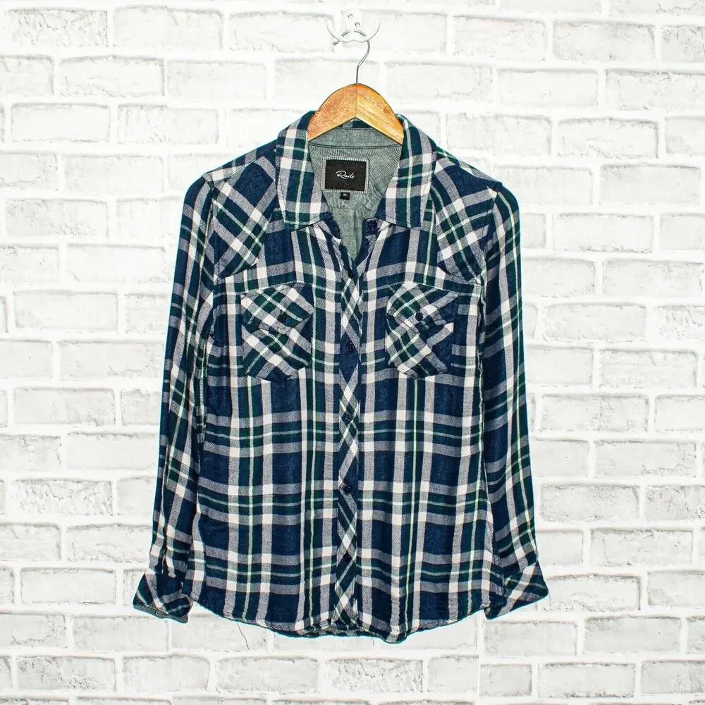 Rails Women's Button up Flannel Shirt Blue Plaid Tencel Rayon Size XS - Picture 4 of 8